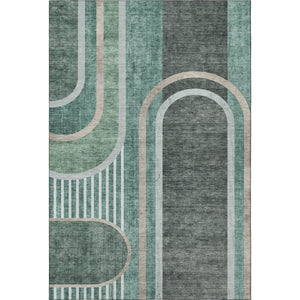 HomeRoots 9' X 12' Emerald & Gray Geometric Washable Area Rug - Stain-Resistant, UV-Protected for Modern Homes 647907