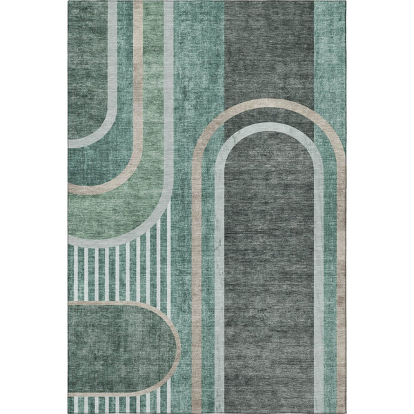 HomeRoots 9' X 12' Emerald & Gray Geometric Washable Area Rug - Stain-Resistant, UV-Protected for Modern Homes 647907