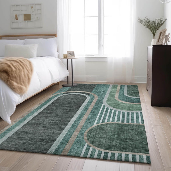 HomeRoots 10' Geometric Emerald and Gray Washable Area Rug with UV Protection for Stylish Living Spaces 647908