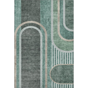 HomeRoots 10' Geometric Emerald and Gray Washable Area Rug with UV Protection for Stylish Living Spaces 647908