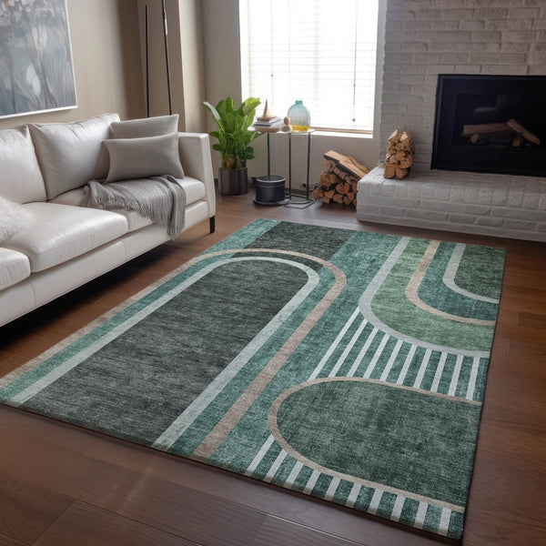 HomeRoots 10' Geometric Emerald and Gray Washable Area Rug with UV Protection for Stylish Living Spaces 647908