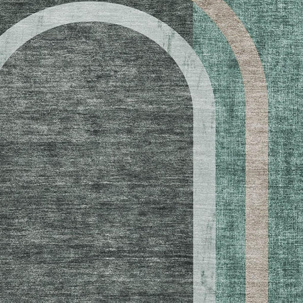 HomeRoots 10' Geometric Emerald and Gray Washable Area Rug with UV Protection for Stylish Living Spaces 647908