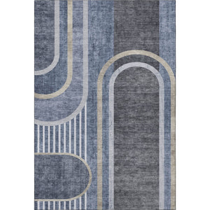 HomeRoots 5' X 8' Navy Blue and Khaki Geometric Area Rug – Washable, UV Protected, Modern Design for Any Space 647910