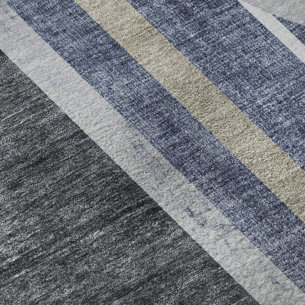 HomeRoots 8' Navy Blue & Khaki Geometric Round Rug - Washable, UV-Protected, Ideal for Busy Homes & Pets! 647911
