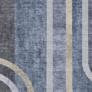 HomeRoots 8' X 10' Navy Blue & Khaki Geometric Area Rug - Washable, UV Protected, Modern & Pet-Friendly Design 647912
