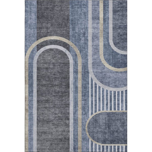 HomeRoots 9' X 12' Navy Blue & Khaki Geometric Area Rug - Washable, UV-Protected, Stylish for High-Traffic Spaces 647913