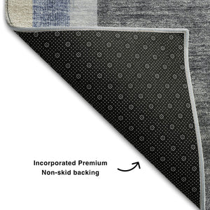 HomeRoots 9' X 12' Navy Blue & Khaki Geometric Area Rug - Washable, UV-Protected, Stylish for High-Traffic Spaces 647913