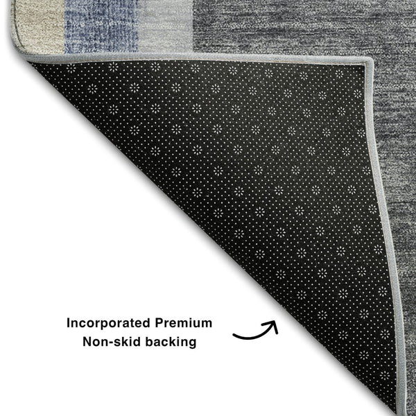 HomeRoots 9' X 12' Navy Blue & Khaki Geometric Area Rug - Washable, UV-Protected, Stylish for High-Traffic Spaces 647913