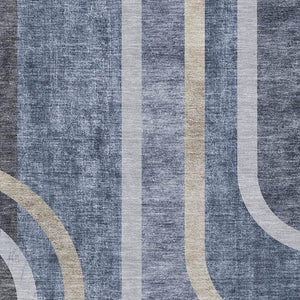 HomeRoots 9' X 12' Navy Blue & Khaki Geometric Area Rug - Washable, UV-Protected, Stylish for High-Traffic Spaces 647913