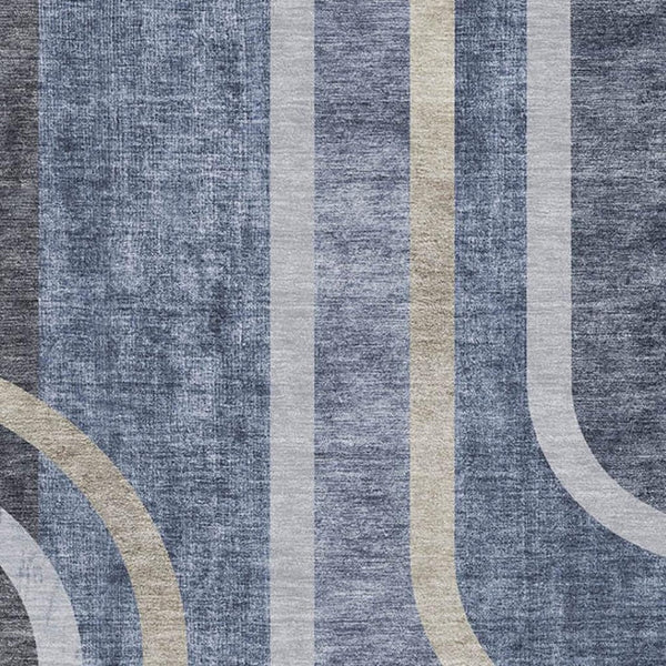 HomeRoots 9' X 12' Navy Blue & Khaki Geometric Area Rug - Washable, UV-Protected, Stylish for High-Traffic Spaces 647913