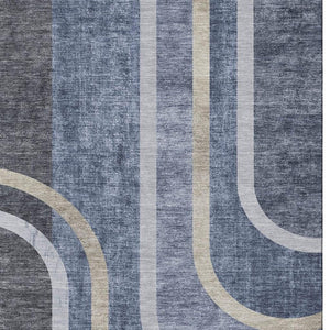 HomeRoots 9' X 12' Navy Blue & Khaki Geometric Area Rug - Washable, UV-Protected, Stylish for High-Traffic Spaces 647913