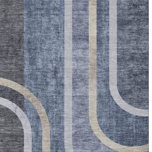HomeRoots 9' X 12' Navy Blue & Khaki Geometric Area Rug - Washable, UV-Protected, Stylish for High-Traffic Spaces 647913