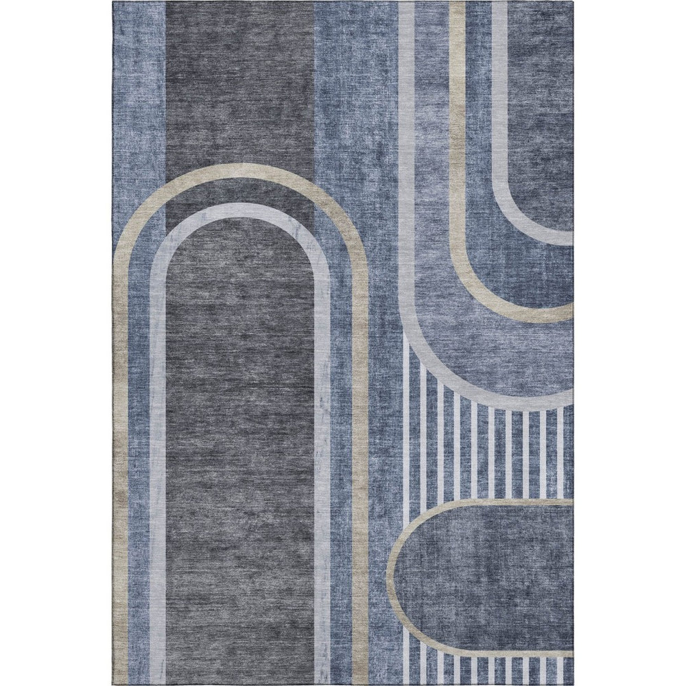 HomeRoots 10' X 14' Navy Blue & Khaki Geometric Washable Area Rug - UV Protected, Durable, Stylish Comfort 647914