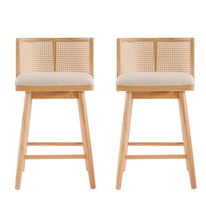 English Elm Talia Rubberwood Counter Stools with Rattan Back Cushioned Seat Scandinavian Set of 2 N775P369555N