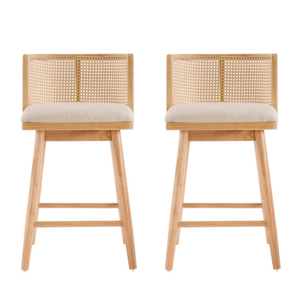 English Elm Talia Rubberwood Counter Stools with Rattan Back Cushioned Seat Scandinavian Set of 2 N775P369555N