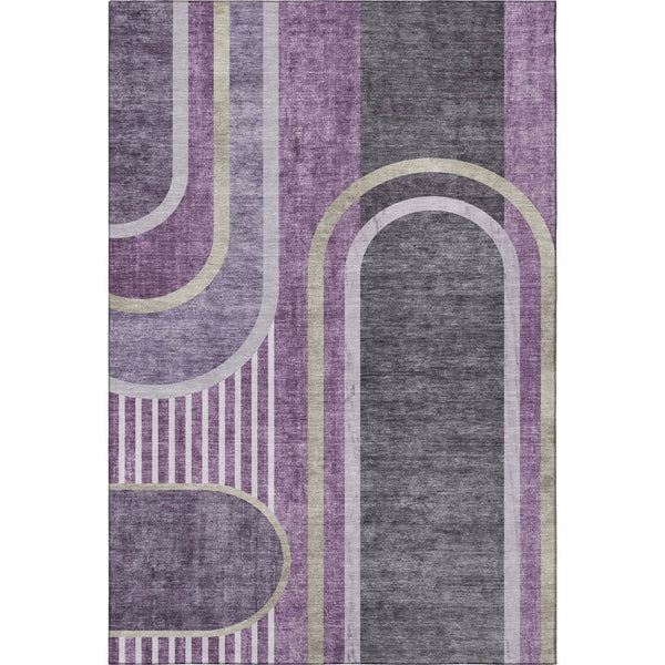HomeRoots 5' X 8' Modern Purple & Khaki Geometric Washable Area Rug with UV Protection for High-Traffic Rooms 647916