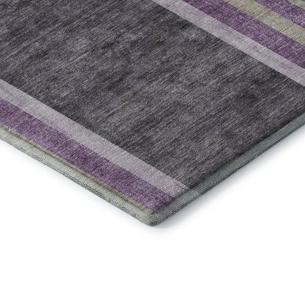 HomeRoots 8' Vibrant Purple & Khaki Geometric Washable Round Rug with UV Protection for Modern Living Spaces 647917