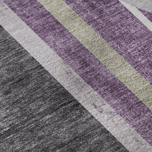 HomeRoots 8' Vibrant Purple & Khaki Geometric Washable Round Rug with UV Protection for Modern Living Spaces 647917