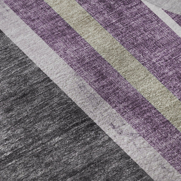 HomeRoots 8' Vibrant Purple & Khaki Geometric Washable Round Rug with UV Protection for Modern Living Spaces 647917