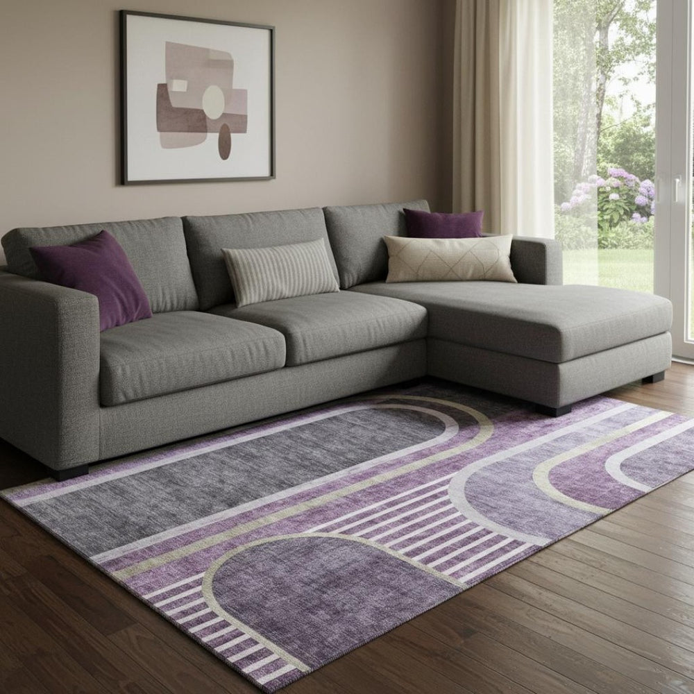 HomeRoots 8' X 10' Purple & Khaki Geometric Washable Area Rug - UV-Protected, Durable & Stylish Home Essential 647918