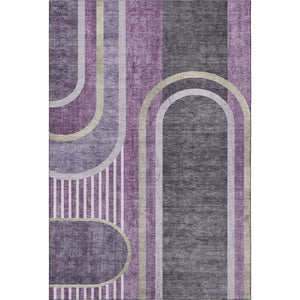 HomeRoots 9' X 12' Purple Khaki Geometric Area Rug - Washable, UV Protected, Durable for Modern Living Spaces 647919