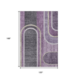 HomeRoots 10' X 14' Washable Purple & Khaki Geometric Area Rug with UV Protection for Modern Living Spaces 647920