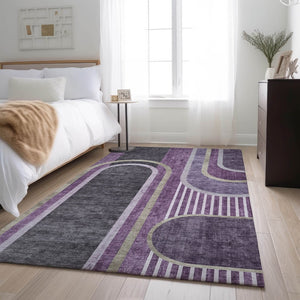 HomeRoots 10' X 14' Washable Purple & Khaki Geometric Area Rug with UV Protection for Modern Living Spaces 647920