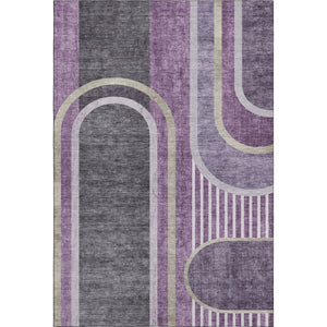HomeRoots 10' X 14' Washable Purple & Khaki Geometric Area Rug with UV Protection for Modern Living Spaces 647920
