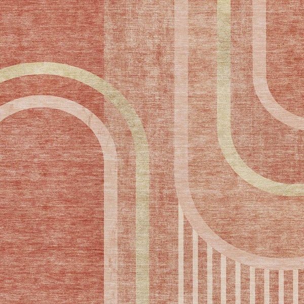HomeRoots 5' X 8' Salmon & Beige Geometric Washable Area Rug with UV Protection – Durable & Stylish Home Accent 647922