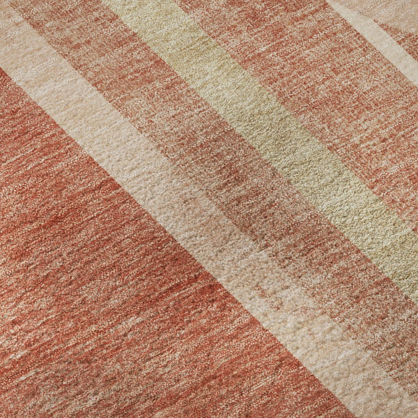 HomeRoots 8' Salmon and Beige Geometric Round Rug - Washable, UV-Protected, Stain-Resistant for Any Space 647923