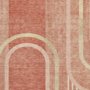 HomeRoots 8' X 10' Salmon and Beige Geometric Washable Area Rug with UV Protection for Modern Spaces 647924