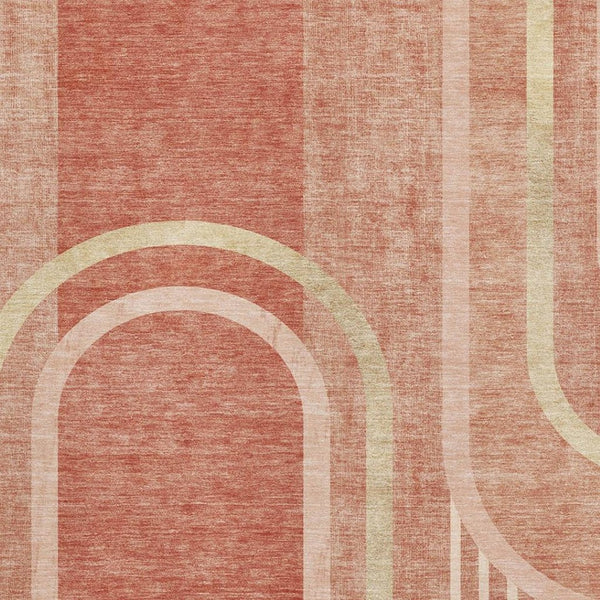 HomeRoots 8' X 10' Salmon and Beige Geometric Washable Area Rug with UV Protection for Modern Spaces 647924