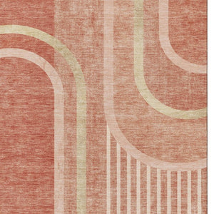 HomeRoots 9' X 12' Salmon and Beige Geometric Area Rug - Durable, Washable, Stain-Resistant with UV Protection 647925