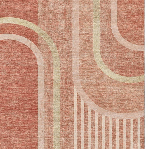 HomeRoots 9' X 12' Salmon and Beige Geometric Area Rug - Durable, Washable, Stain-Resistant with UV Protection 647925