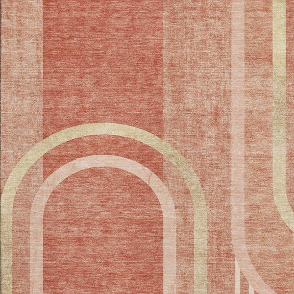 HomeRoots 9' X 12' Salmon and Beige Geometric Area Rug - Durable, Washable, Stain-Resistant with UV Protection 647925