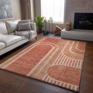 HomeRoots 10' X 14' Salmon Beige Geometric Washable Area Rug - UV Protected, Durable, Stylish for Busy Homes 647926
