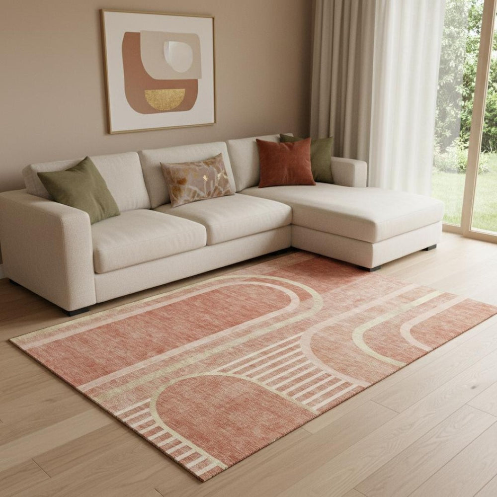 HomeRoots 10' X 14' Salmon Beige Geometric Washable Area Rug - UV Protected, Durable, Stylish for Busy Homes 647926