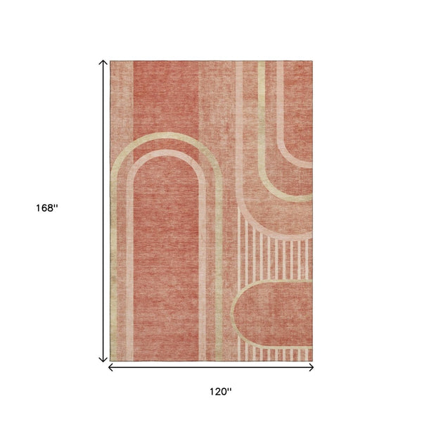 HomeRoots 10' X 14' Salmon Beige Geometric Washable Area Rug - UV Protected, Durable, Stylish for Busy Homes 647926