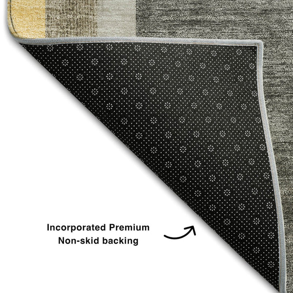 HomeRoots 5' X 8' Taupe and Gold Geometric Area Rug - Washable, UV-Protected, and Stain-Resistant Design 647928