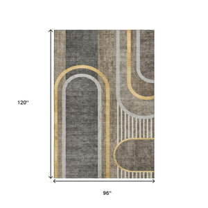 HomeRoots 8' X 10' Taupe and Gold Geometric Area Rug - Stylish, Washable, UV-Protected for Modern Homes 647930