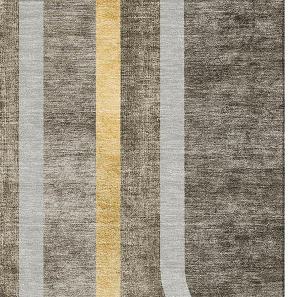 HomeRoots 9' X 12' Taupe and Gold Geometric Area Rug – Durable, Washable, UV-Protected for Stylish Living Spaces 647931