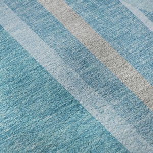 HomeRoots 5' X 8' Teal and Khaki Geometric Area Rug - Stylish, Washable, UV-Protected for High-Traffic Spaces! 647934