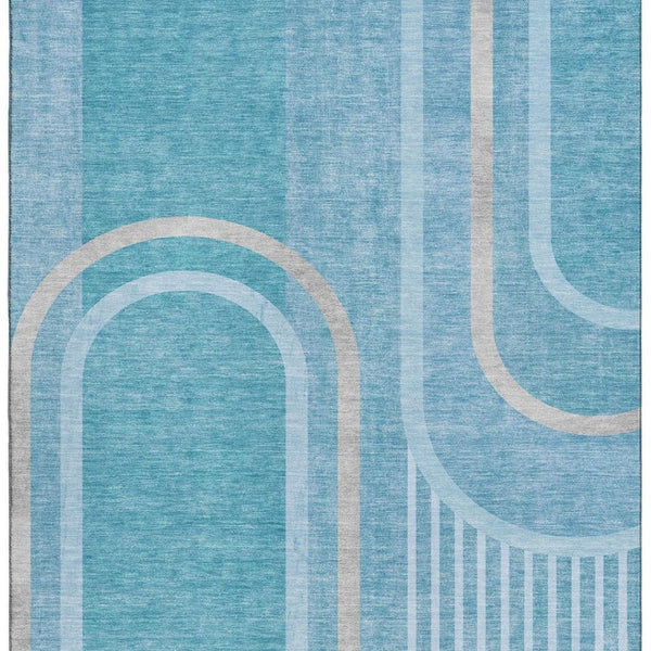 HomeRoots 5' X 8' Teal and Khaki Geometric Area Rug - Stylish, Washable, UV-Protected for High-Traffic Spaces! 647934