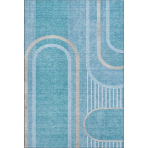 HomeRoots 8' X 10' Washable Teal & Khaki Geometric Area Rug with UV Protection - Durable, Stain-Resistant Design 647936