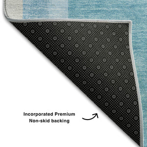 HomeRoots 8' X 10' Washable Teal & Khaki Geometric Area Rug with UV Protection - Durable, Stain-Resistant Design 647936