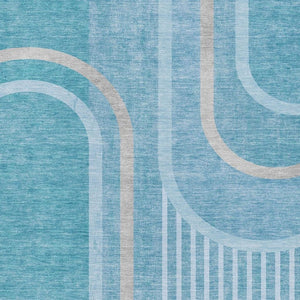 HomeRoots 8' X 10' Washable Teal & Khaki Geometric Area Rug with UV Protection - Durable, Stain-Resistant Design 647936