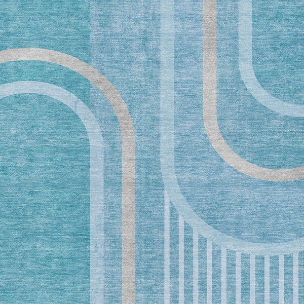 HomeRoots 8' X 10' Washable Teal & Khaki Geometric Area Rug with UV Protection - Durable, Stain-Resistant Design 647936