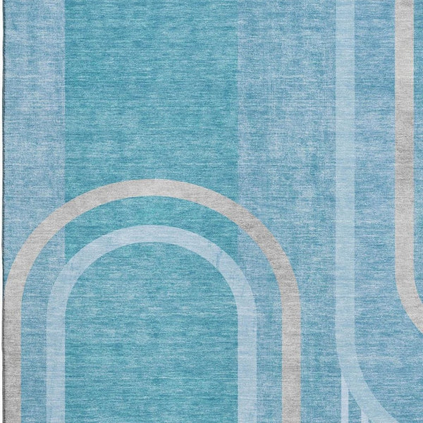 HomeRoots 9' X 12' Teal & Khaki Geometric Area Rug - Washable, UV-Protected, Modern Style for High-Traffic Homes 647937