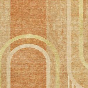 HomeRoots 5' X 8' Terra Cotta and Gold Geometric Washable Area Rug - UV Protected, Stain Resistant for Kids & Pets 647940