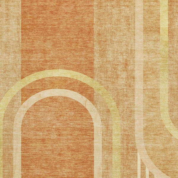 HomeRoots 5' X 8' Terra Cotta and Gold Geometric Washable Area Rug - UV Protected, Stain Resistant for Kids & Pets 647940